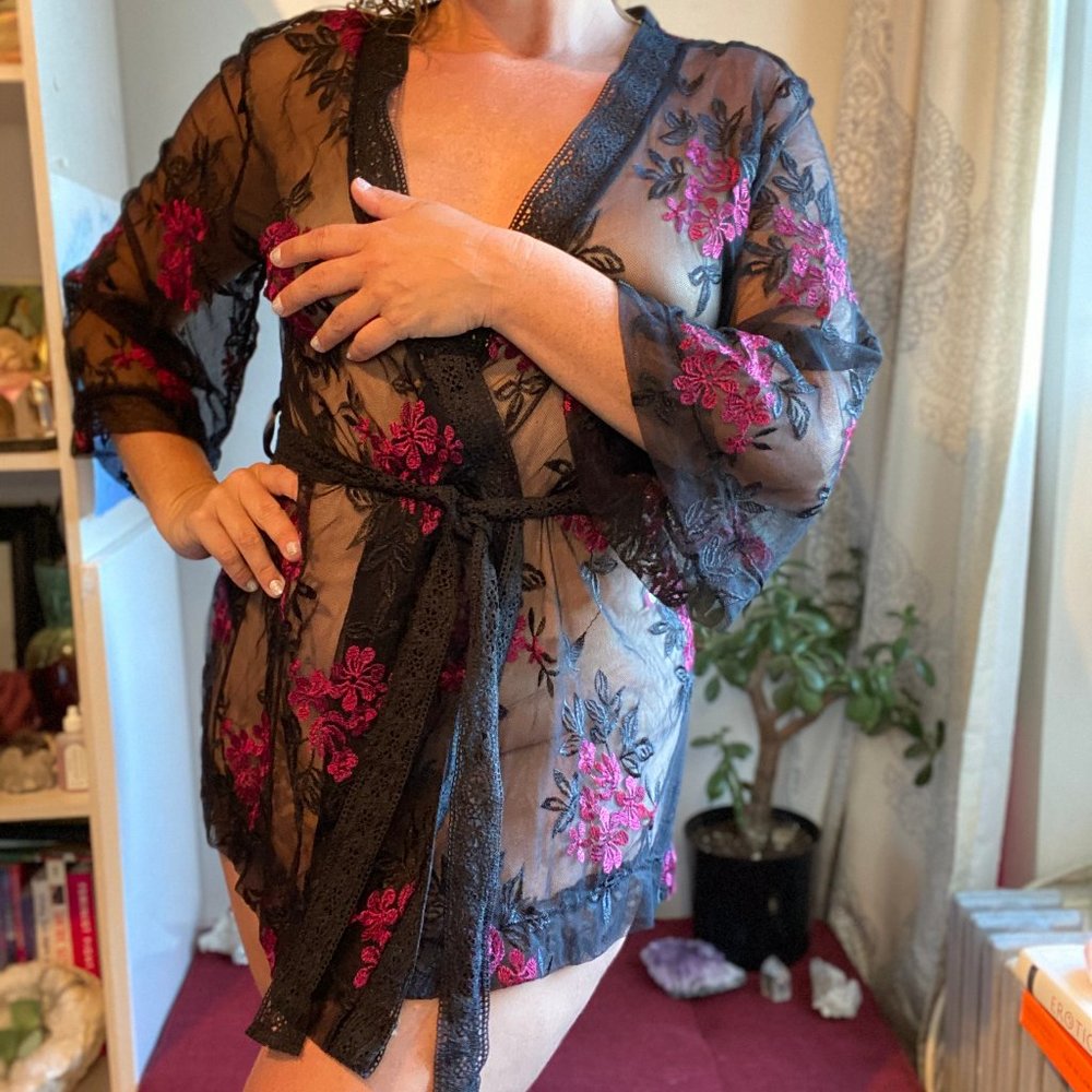 Black Robe with Flowers